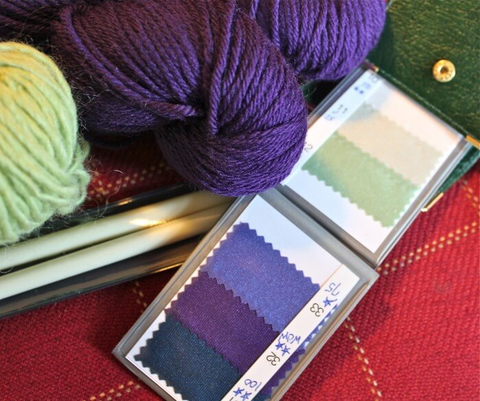Purple and lime yarn for a scarf