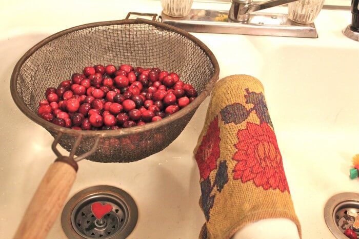 washing the cranberries