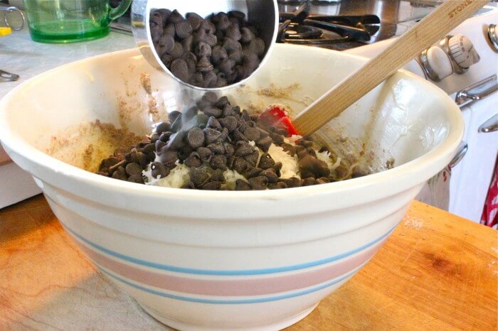 adding chocolate chips